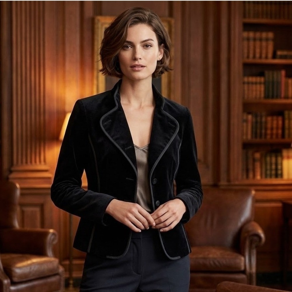 VTG Gap Velvet Blazer Jacket Women's 6 Black Old Money Travel Vacation Pockets